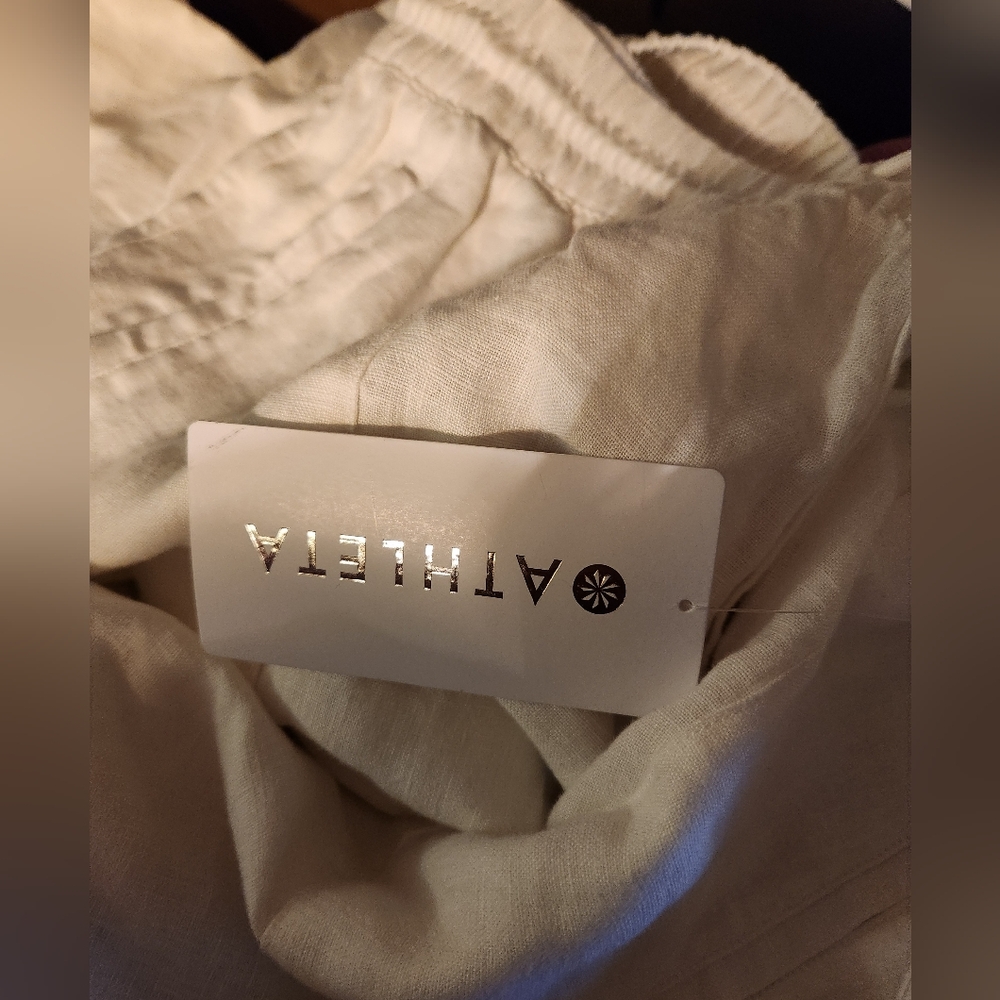 NWT Athleta White Wide-Leg Drawstring Linen Pants - Picture 5 of 5